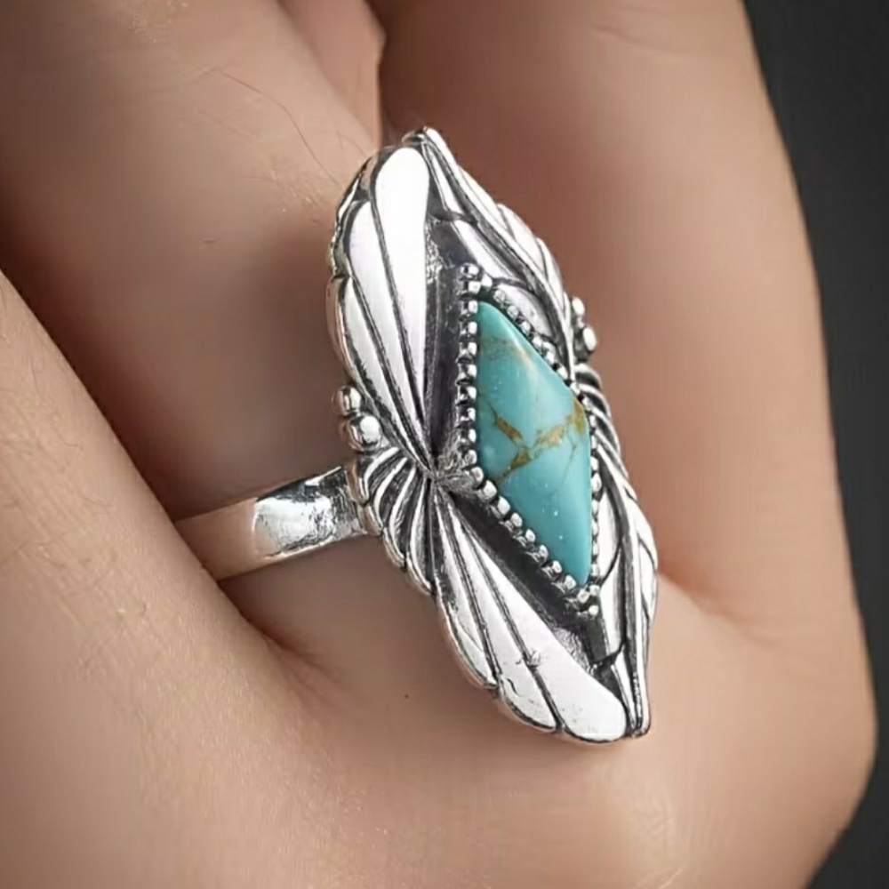 Silver and Turquoise Statement Ring Sz 8